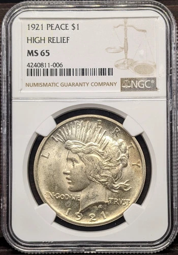 1921 Peace Silver Dollar NGC MS 65 High Relief