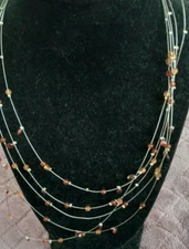 Women's 20" Multi Strand Wire Beaded Brown Yellow Necklace