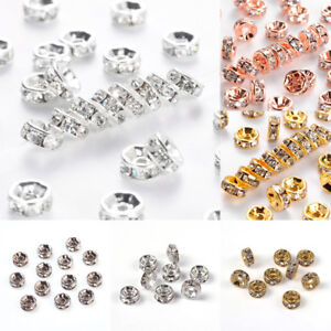 200pcs Brass Rhinestone Spacer Beads Gold/Silver/Bronze/Red-Copper Nickel Free