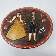 German Folk Art Toleware Brown Bentwood Pantry Box Cheese Box Hand Painted