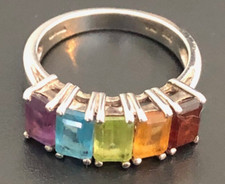 Vintage 925 CNA Sterling Silver Rainbow Ring Multi-stone Size 6 3/4