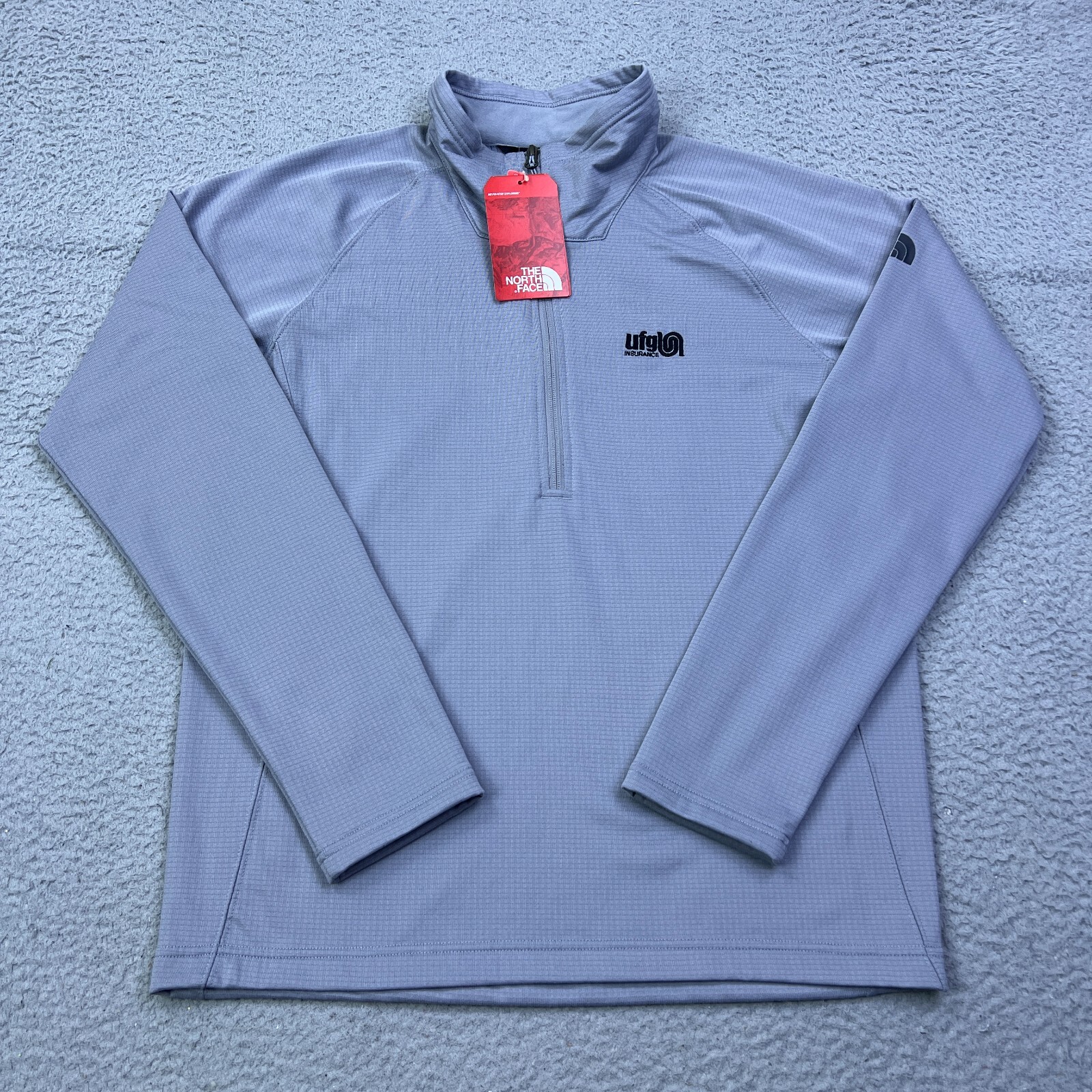 NWT North Face Mens Large Gray Quarter Zip Fleece Jacket with Mountain Peaks Logo