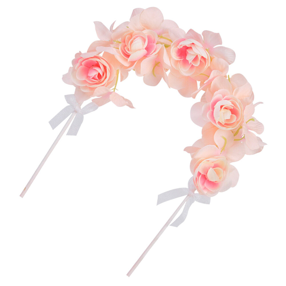 Artificial Flower Arch Cake Topper 3D Bowknot Pick for Birthday
