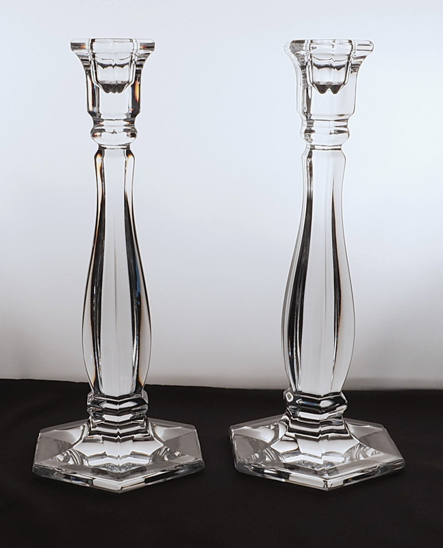 Pair Tiffany & Co. Richmond Crystal Candlestick Holders 9-1/2" Tall