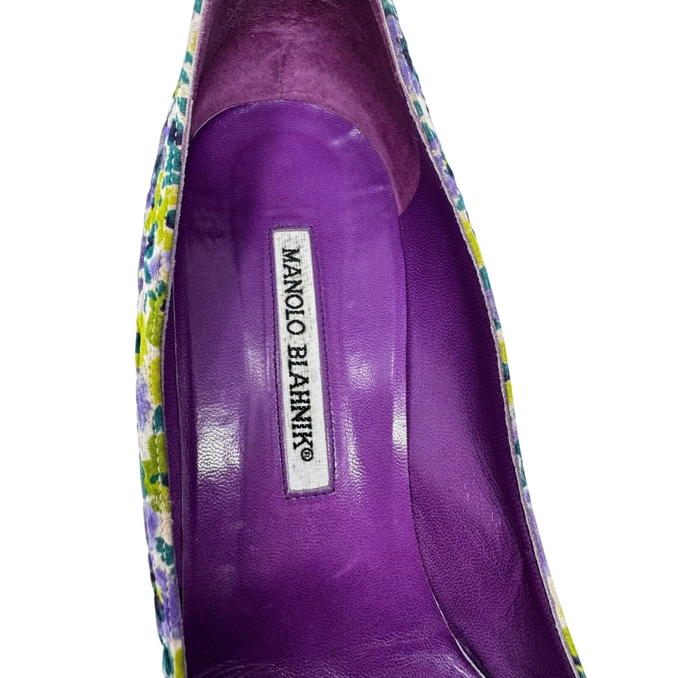 Zapatos de salón Manolo Blahnik Floral Joya Hebilla Gatito Tacón Vintage Púrpura Verde EU 41 Foto 2 de 4