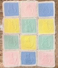 Vintage Crochet Cats Baby Blanket Handmade 3D Kittens Crib Afghan Girl 36 X 28