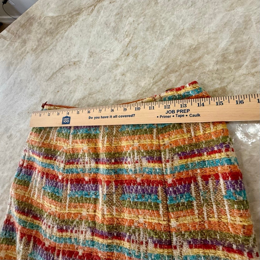 Max Mara Multi-color Striped, textured, raw edge colorful Midi Skirt Size 2 image 7