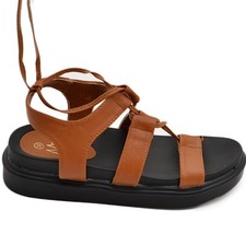 Sandali donna donna cuoio con platform zeppa nero con fasce larga incrociata all