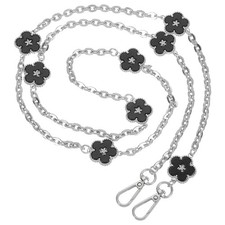 Metal Chain Phone Lanyard Flower Crossbody Phone Wrist Strap Charm Black