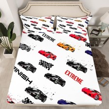 Race Car Fitted Sheet for Boys Girls Sports Bed Sheet Set Twin Size Bedding I...