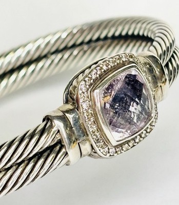 David Yurman Sterling Silver Amethyst Diamond Albion Double Cable Bangle