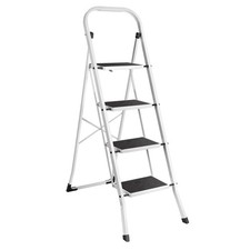 VonHaus White 4 Step Folding Ladder with 150KG Max Capacity