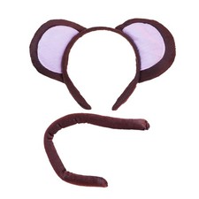 Monkey Headband Ears and Tail Costume Accessory Set Fits Adults and Kids Brown