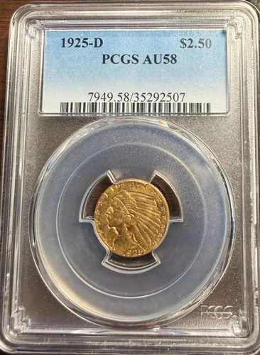 PCGS 1925-D AU58 $2.50 Indian Head Gold Quarter Eagle
