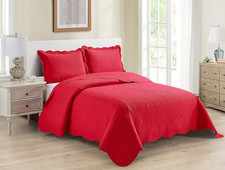 3Pc King/Cal King Luxury Microfiber Bedspread Set Embossed Solid Red Light Weigh