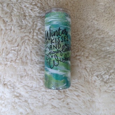 20 Oz Glitter Swirl Winter Kisses And Snowflake Wishes Stainless Steel...