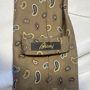 Brioni Men's 100% Silk Brown/Blue/Gold Paisley Pointed Tie Logo Handmade