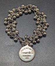 Tiffany  Co. Sterling Silver 5" Bracelet, Circle Tag  Beads - 28.33g
