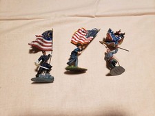 3 Conte Civil War Color Bearers, Painted Pewter North And South 1/32 Scale