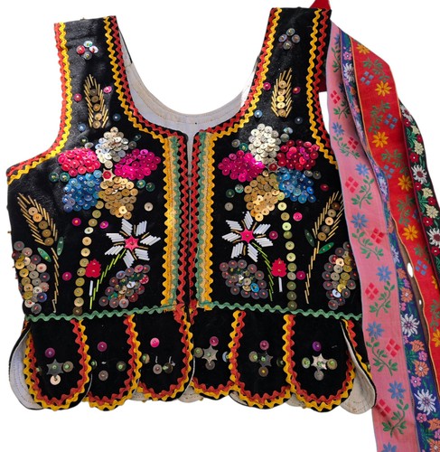 Vintage Polish European Black Velvet Beaded Sequins Polk Vest German Corset READ