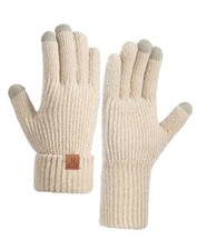Womens Winter Gloves, Chenille Knit Warm Gloves With Touchscreen One Size Beige