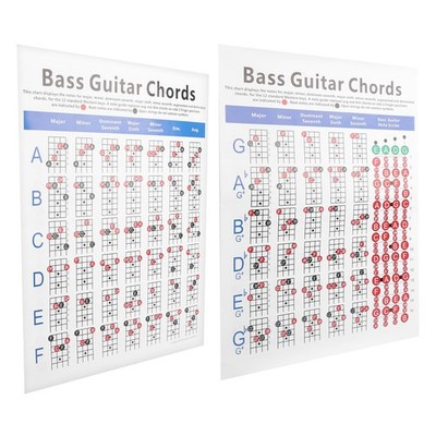 Bass Guitar Chords Chart 4 String Electric Reference Paper Exercise Tool For HOT