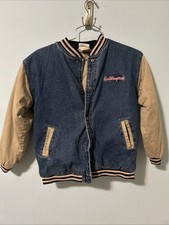 Vintage Kids Walt Disney World Embroidered Varsity Denim Jacket Size L