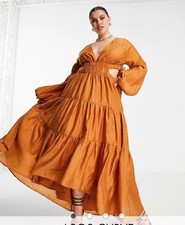 Size 20 Dress ASOS Curve tiered voile maxi dress with ruched strap detail Tan