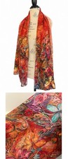 Silk Floral Bird Butterfly Impressionist Abstract Colorful Italy Scarf Hand Roll