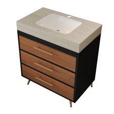 30" Bathroom Vanity, Sintered Stone Top  Ceramic Vessel Sink, Farmhouse Modern