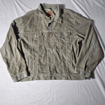 Vintage 1991 Levi's 70507 Corduroy Trucker Jacket Men's XL Beige Olive Type 3
