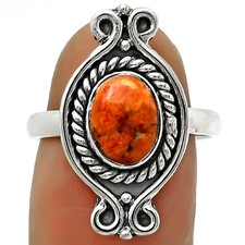 Natural Red Sponge Coral 925 Sterling Silver Ring s.8.5 Jewelry R-1108