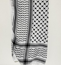 PALESTINIAN Tradition KEFFIYEH Black  White Scarf Handmade 53"x 53"PREOWNED