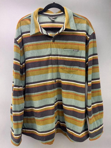 Eddie Bauer Jacket Mens Striped Fleece Button-Up Colorful Collared Size XL