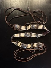 Vintage 1960s Native American Style Concha Leather Tie Belt