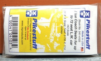 PIKESTUFF HO SCALE BLUE COACH SEATS for 72-SEAT L.W. CARS # 541-4103