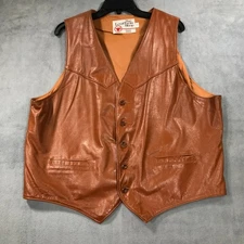 Vintage SEARS The Leather Shop Vest Mens Size 50 Reg Brown Western Hipster Biker