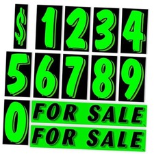 Vinyl Number and Decals 13 Dozen Car Lot Windshield Pricing Stickers Green
