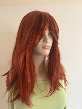 Long Straight Cosplay Party Wig With Bangs Synthetic Hair Copper Red