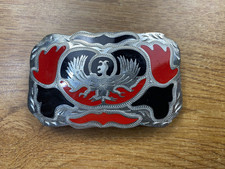 Silver Black and Red Eagle Crest Belt Buckle