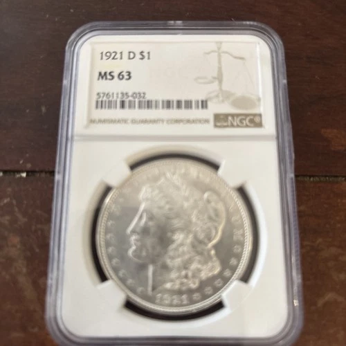 1921 D Morgan Silver Dollar NGC MS 63 Better Date Denver- Last Year Morgan 90%