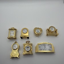 Vintage Collectable Miniature Clocks X 7 brass gold plated 