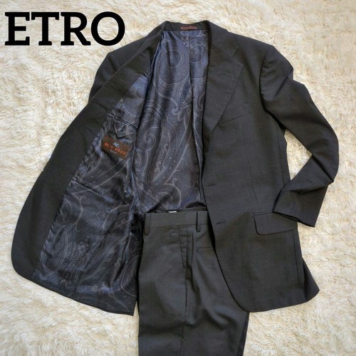 Etro Paisley Silk Suit Set Gray XL Men's Business Blazer & Trousers 2B 100% Sil