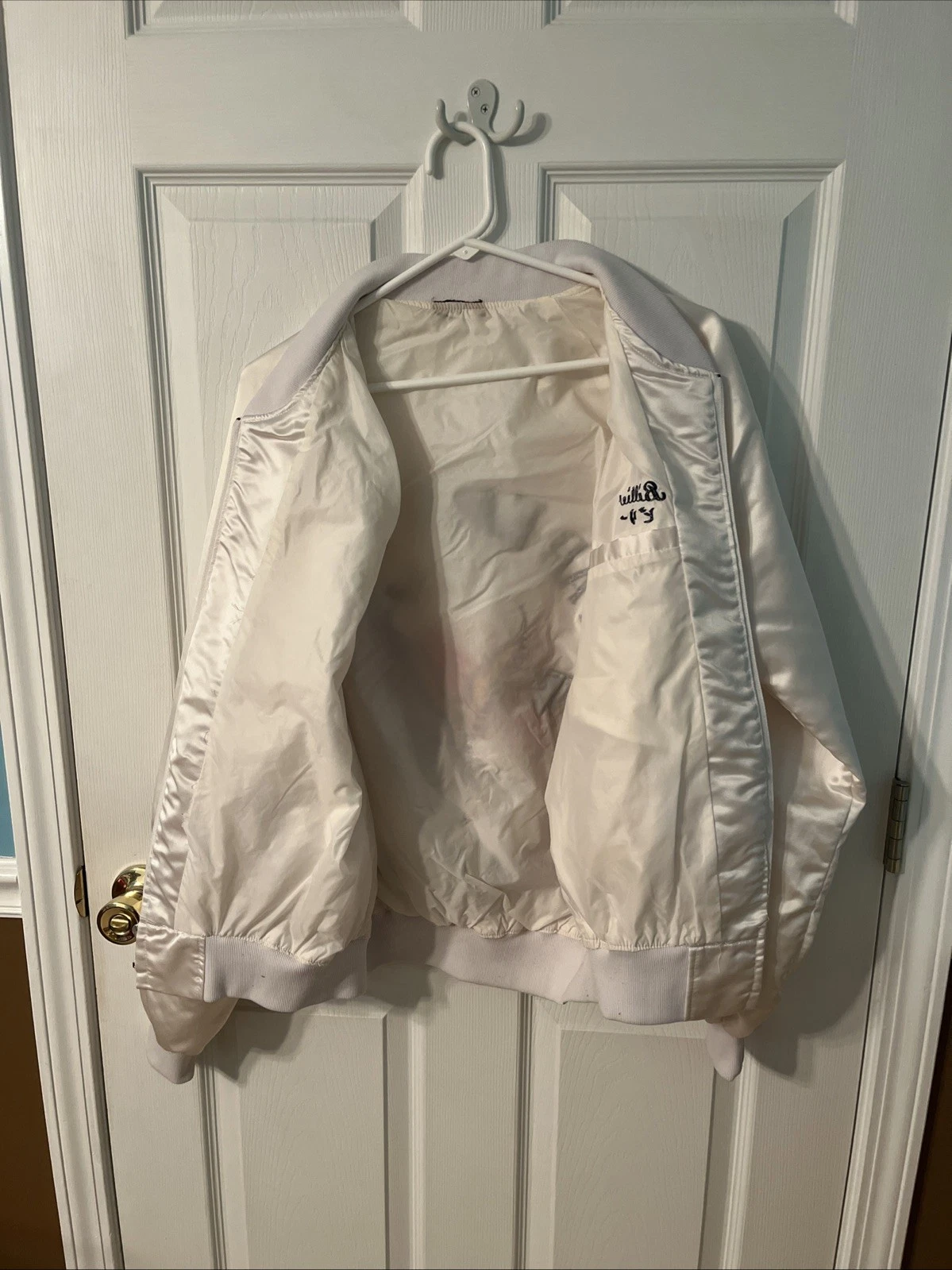Vintage Far East Tour Japan Jacket White Satin Snap Embroidered Eagles Souvenir image 4