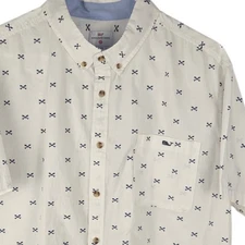 Vineyard Vines Men's XXL Shirt White Blue Fishbone Print Button Up Short Sleeve
