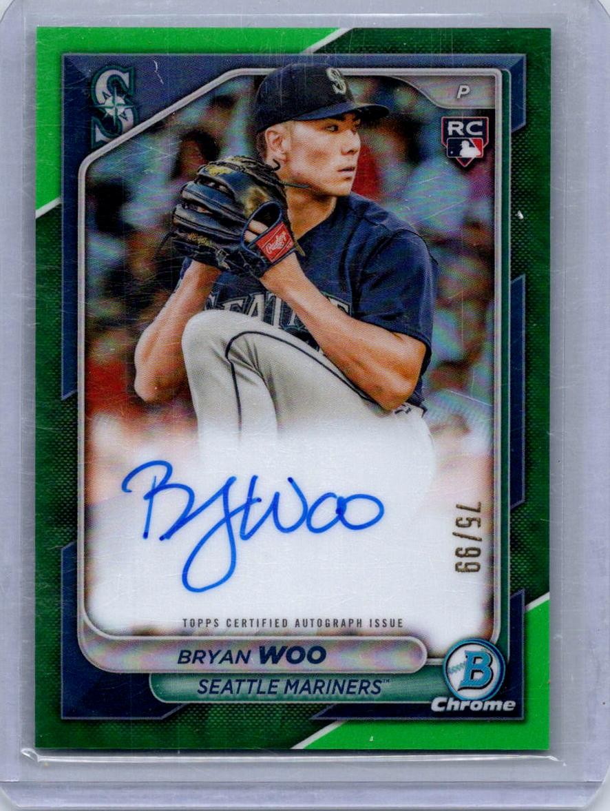 2024 Bowman #CRA-BW Bryan Woo Chrome Rookie Autographs Green Refractors #/99