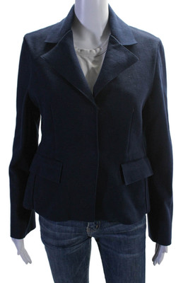 High Sport Womens Navy Blue Cotton Blend Pockets Remita Blazer Jacket Size M