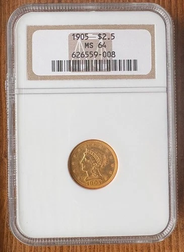 1905 US $2.5 Gold Coin - Liberty Head / Quarter Eagle - NGC MS-64