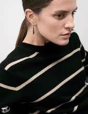 Marks & Spencer Womens Black Cashmere Crew Striped Long sleeved Jumper - M&S