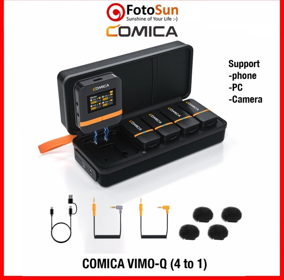 Sistema de micrófono lavalier inalámbrico de cuatro canales Comica Vimo Q con estuche de carga Foto 4 de 4